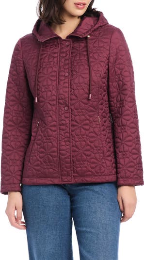 Kate Spade New York water resistant hooded floral quilted short