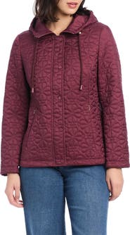 Kate Spade New York water resistant hooded floral quilted short jacket