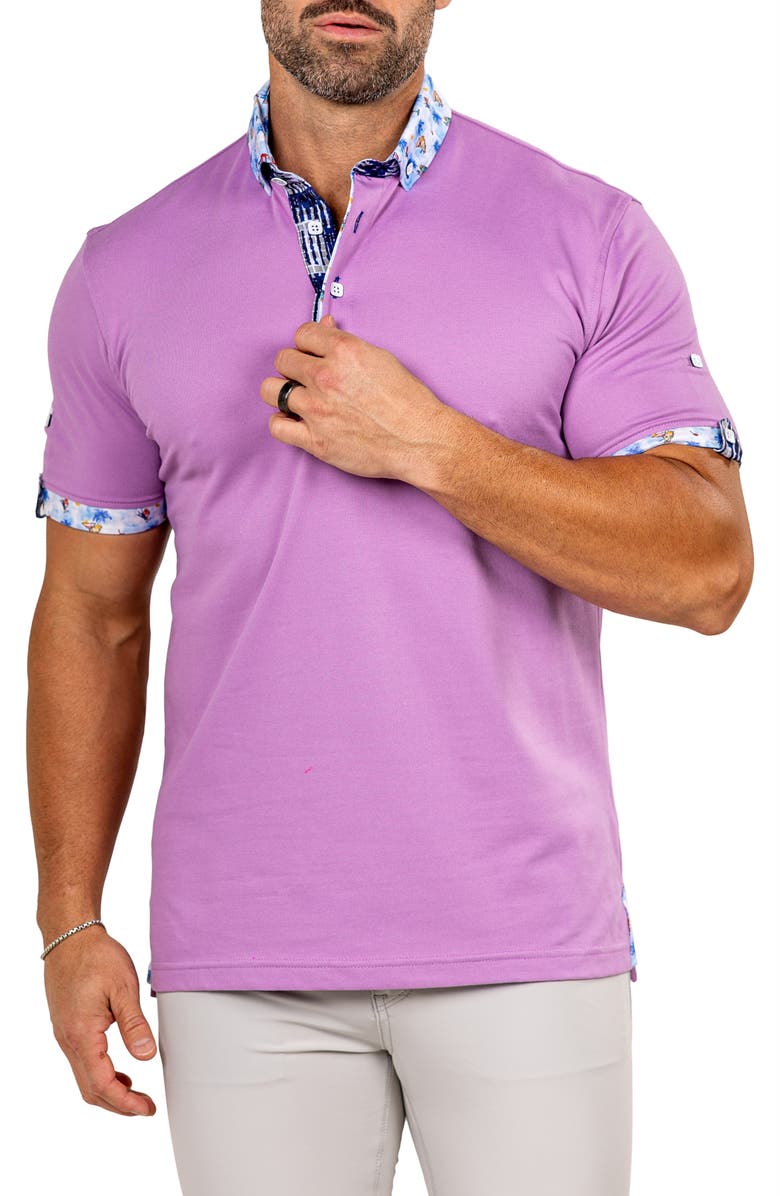 Maceoo Newton Marthyr0031 Purple Button-Down Piqué Polo, Alternate, color, Purple