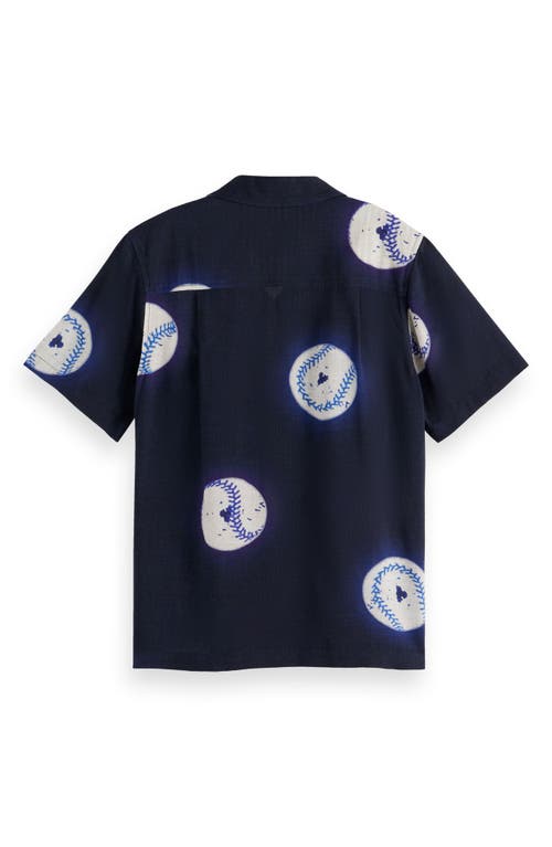 Scotch & Soda Boys' Allover Printed Short Sleeved Shirt - Little Kid, Big Kid In Baseball Navy