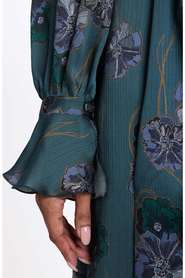Dahlia Long Sleeve Dress in Printed Crepe Georgette, Alternate, color, STEEL TEAL