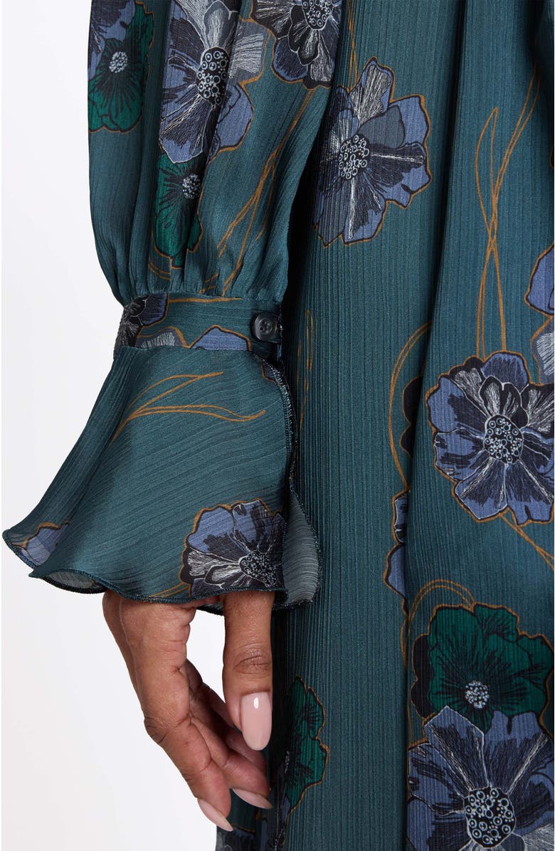 Santorelli Dahlia Long Sleeve Dress in Printed Crepe Georgette, Alternate, color, Steel Teal