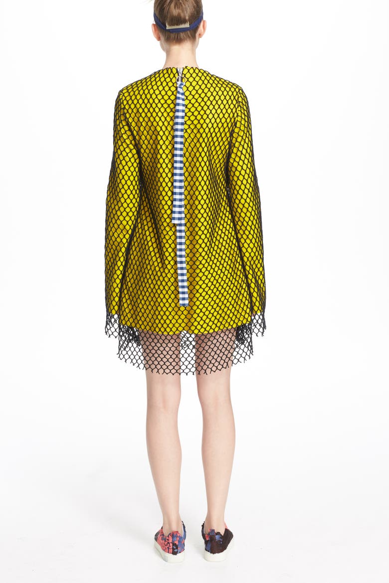 Marques'Almeida Long Sleeve Mesh Minidress, Alternate, color, YELLOW/ BLACK