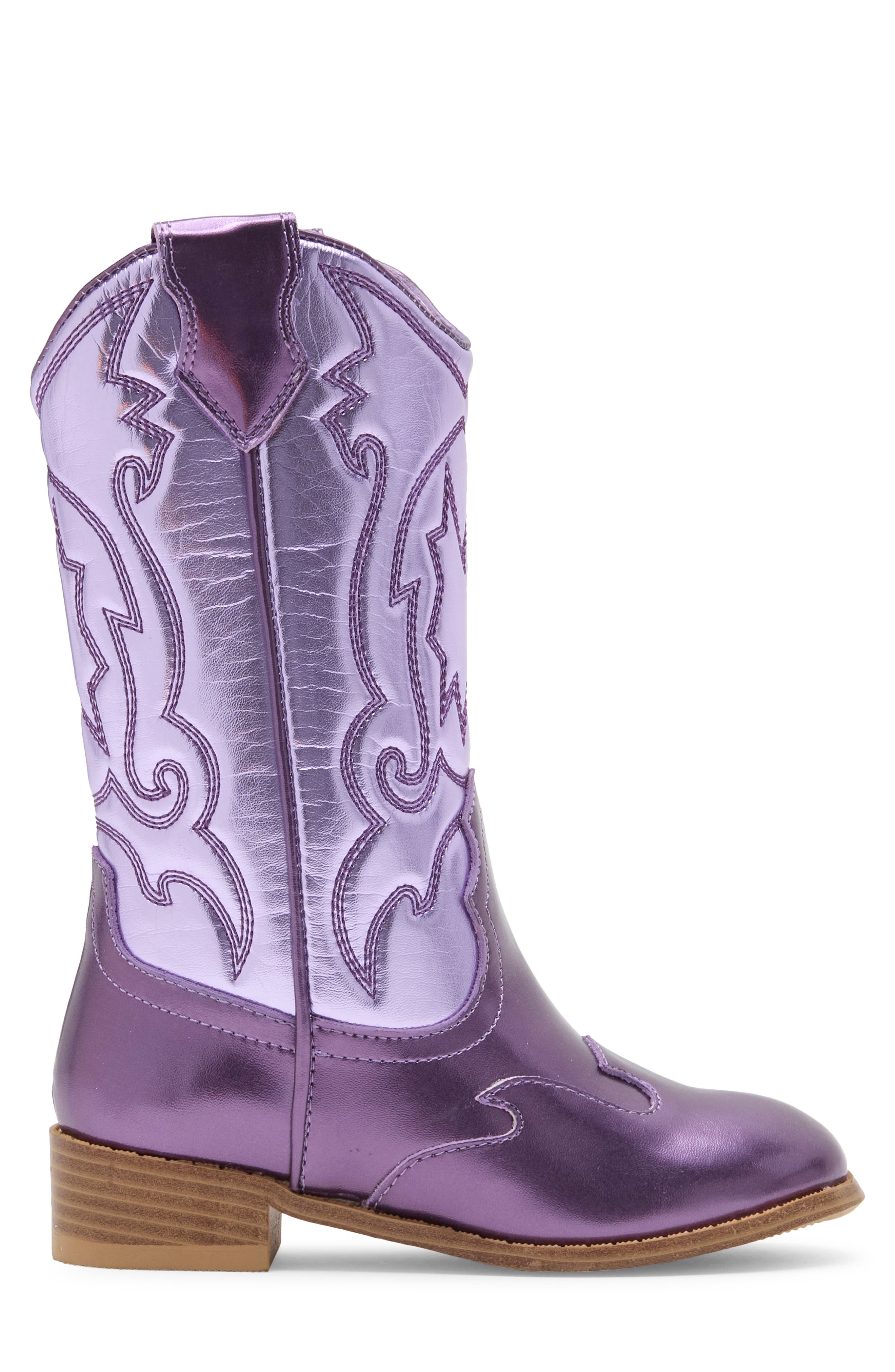 Kids' Carlee Western Faux Leather Boot, Alternate, color, PURPLE METALLIC