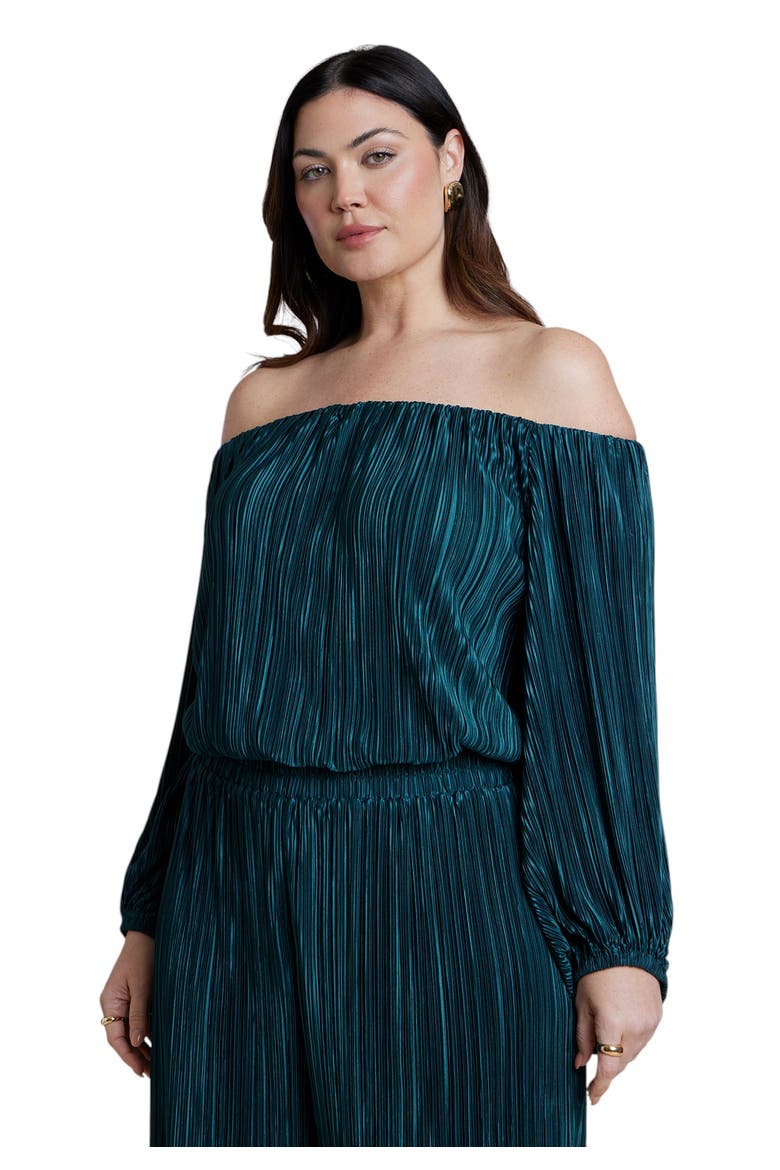 Off The Shoulder Plisse Jumpsuit, Alternate, color, DARK TEAL