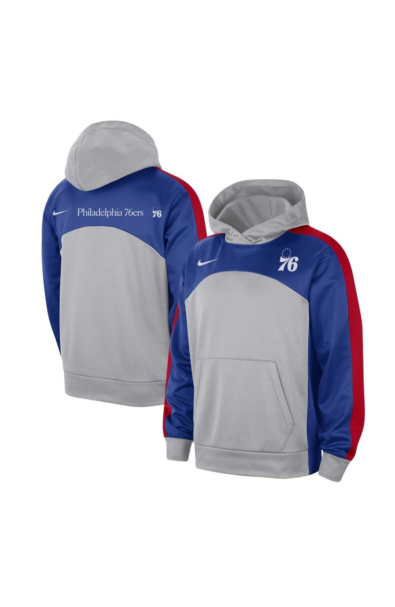 Nike Men's Nike Gray/Royal Philadelphia 76ers Authentic Starting Five Force Performance Pullover Hoodie, Main, color, Gray