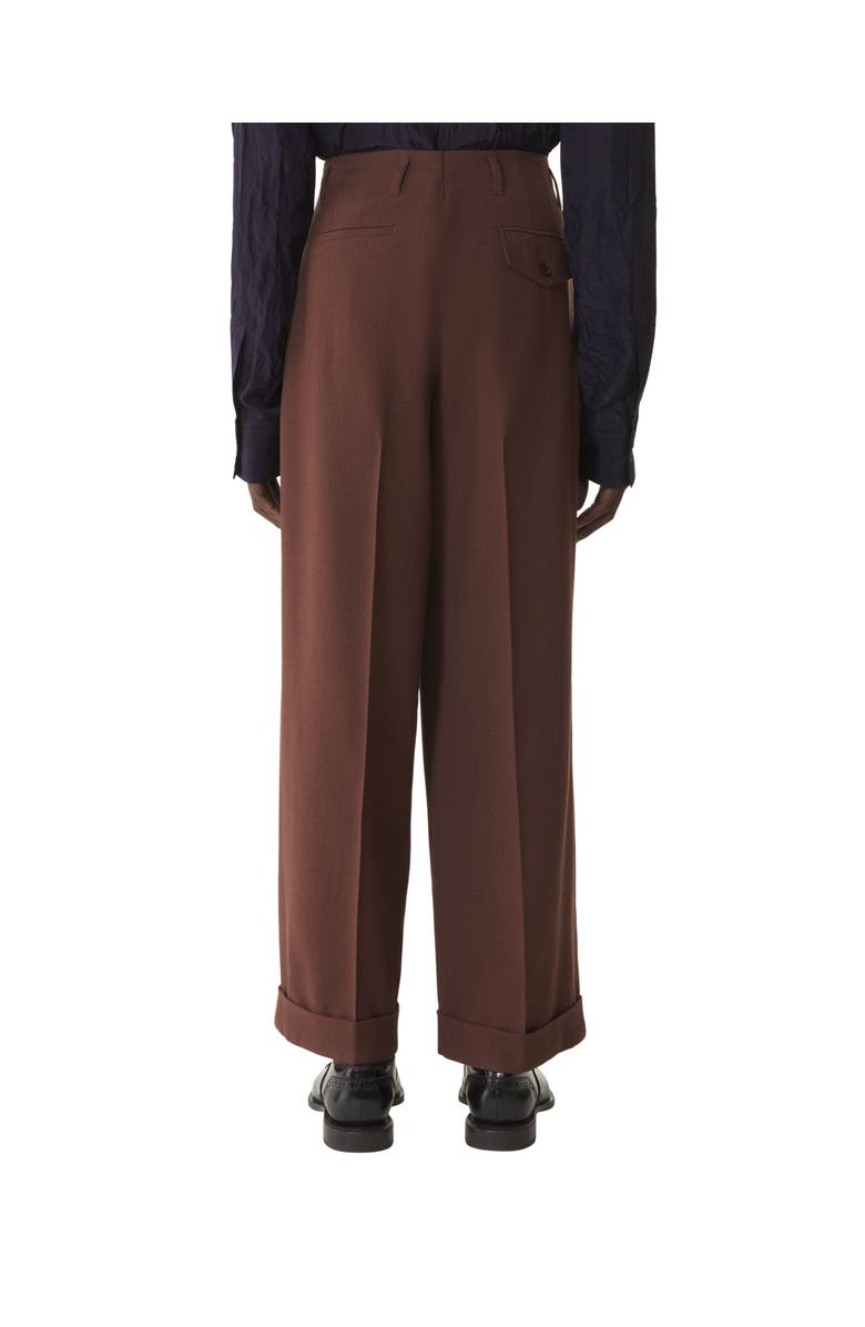 Lanvin Wide-Leg Flannel Pants in Woven Wool, Alternate, color, Mocha
