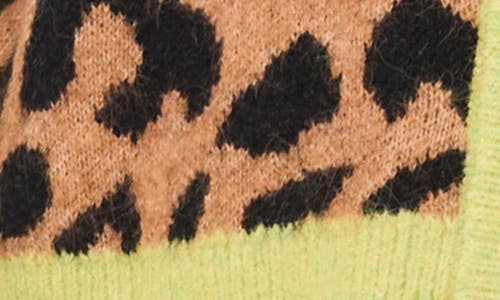 1.state Colorblock Trim Leopard Spot Cardigan In Green