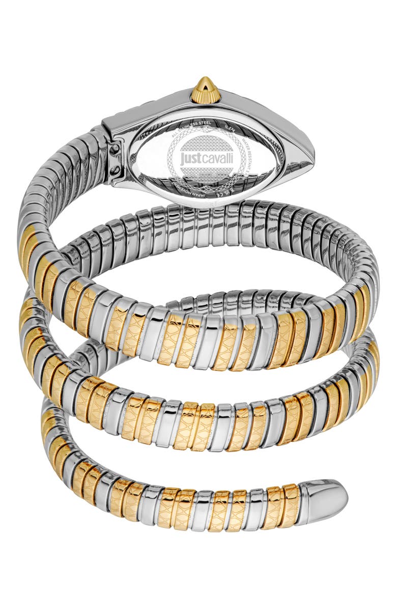 Just Cavalli Snake Vetra Wraparound Two-Tone Bracelet Watch, 20mm x 34.5mm, Alternate, color, Two Tone Silver / Gold