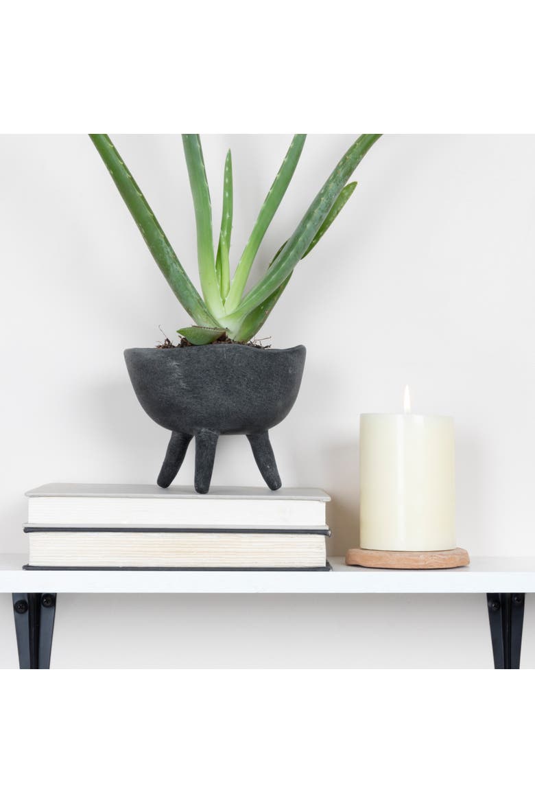 Boho Terracotta Footed Bowl, Slate Grey, Alternate, color, Black