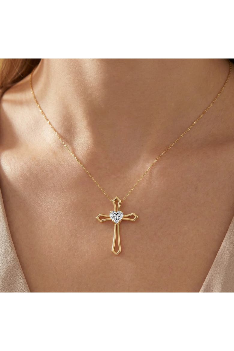 1Ct Cross Solitaire Heart Shape Diamond Necklace Gold Womens Necklace 1" Tall, Alternate, color, 10k Yellow Gold