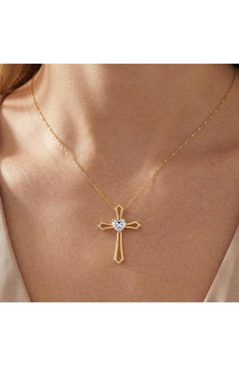 Bliss Diamond 1Ct Cross Solitaire Heart Shape Diamond Necklace Gold Womens Necklace 1" Tall, Alternate, color, 10K Yellow Gold