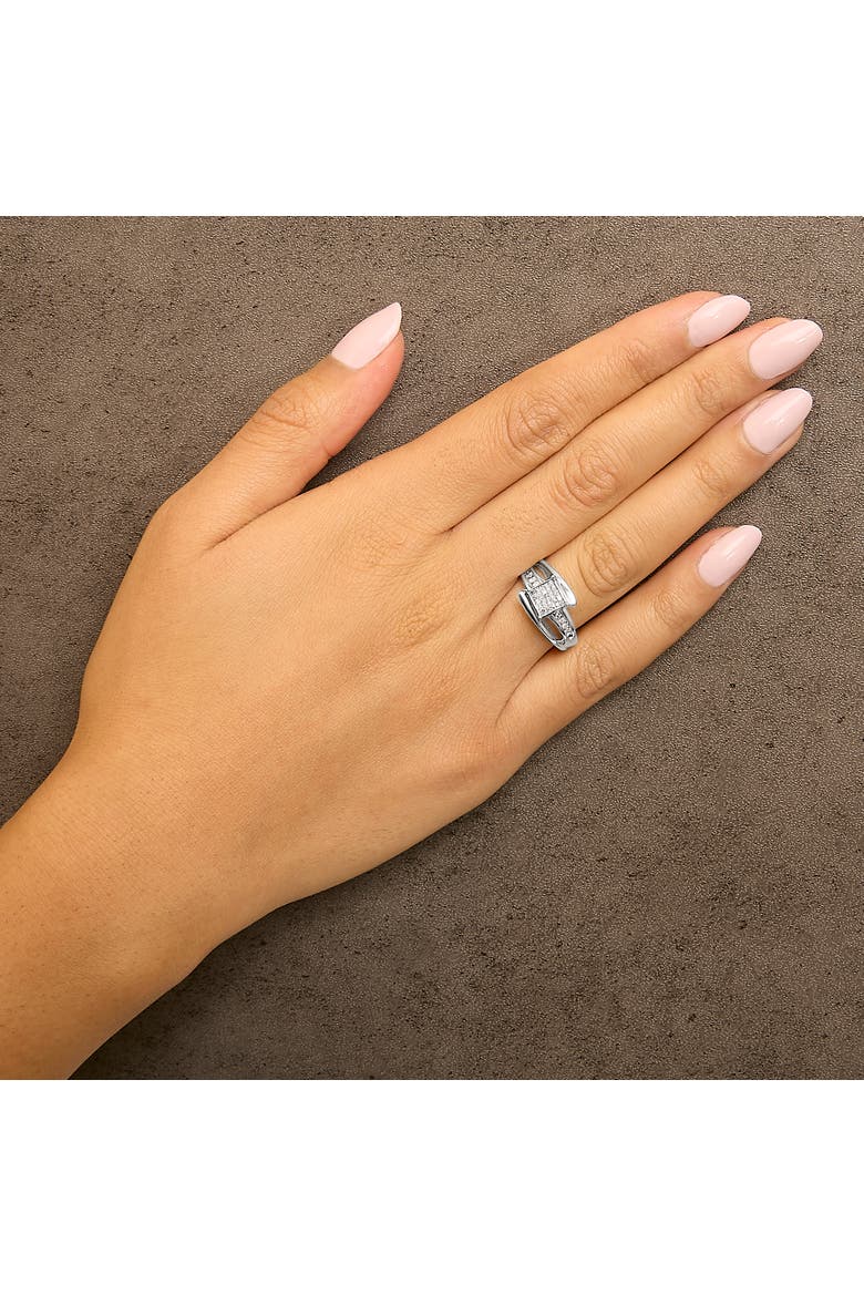 10K White Gold 1/3 Cttw Princess-cut Diamond Cluster Bypass Ring, Alternate, color, White Gold