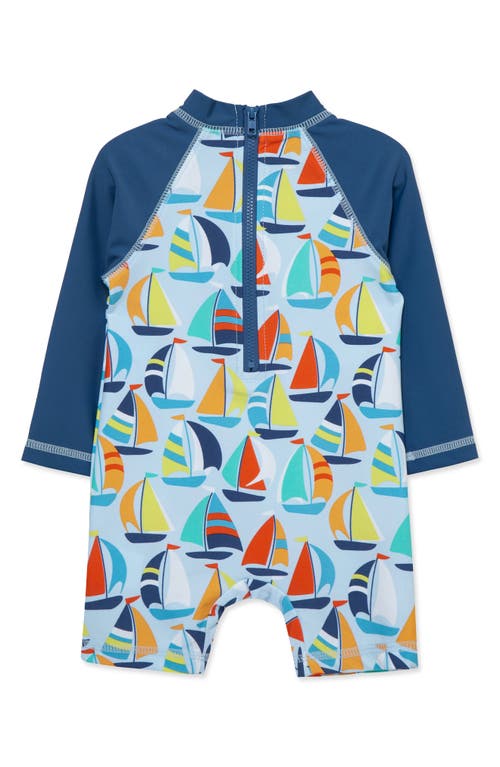 Shop Little Me Boat Long Sleeve One-piece Rashguard Swimsuit In Blue