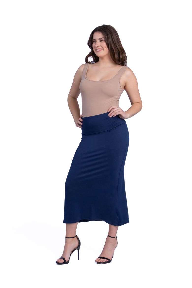 Petite Comfortable Foldover Maxi Skirt, Alternate, color, Navy