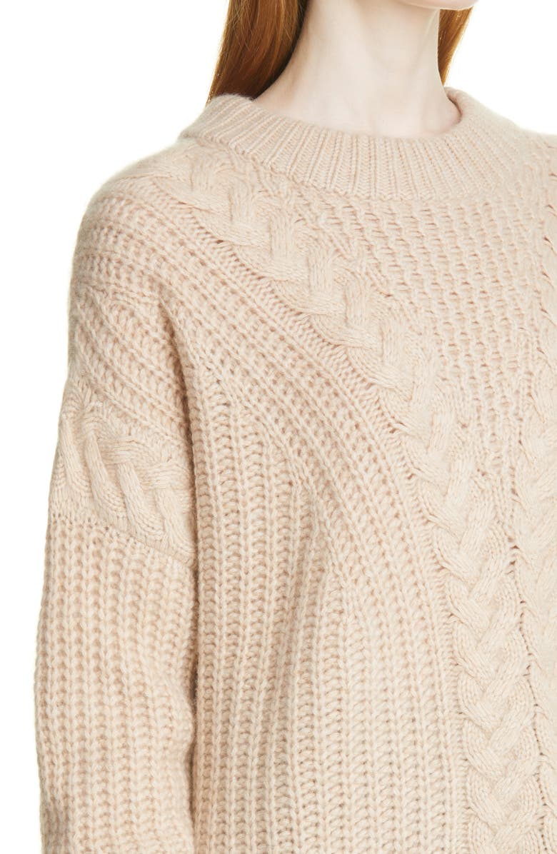 La Ligne V-Cable Cashmere Crewneck Sweater, Alternate, color, 