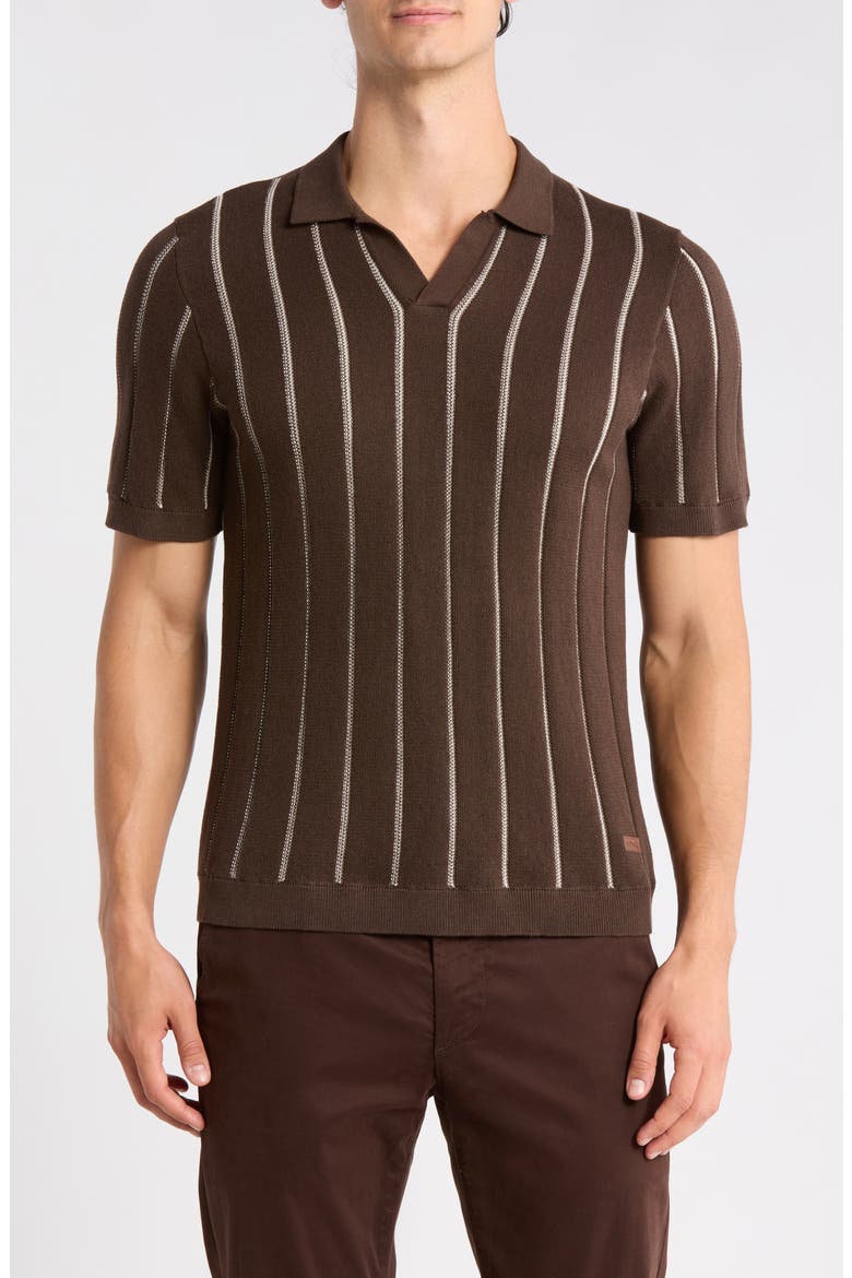 Wheo Johnny Collar Knit Polo, Main, color, BROWN COMBO
