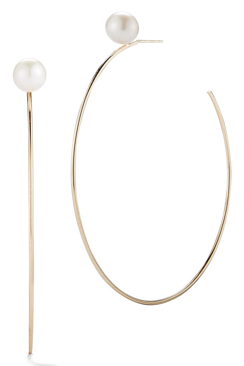 Sea of Beauty Pearl Large Hoop Earrings, Main, color, YELLOW GOLD