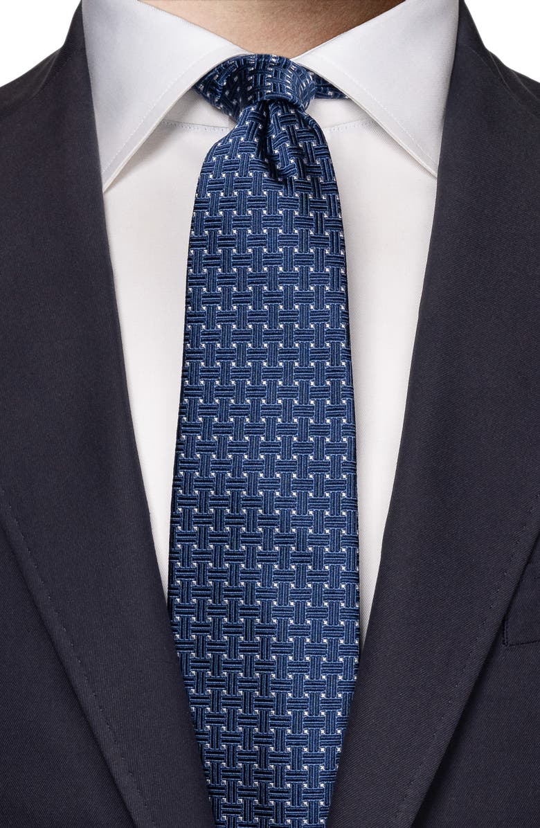 Eton Basket Weave Silk Tie, Alternate, color, Navy