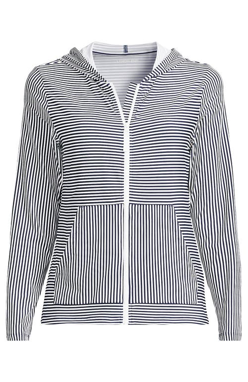 Lands' End Long Sleeve Hooded Full Zip Upf 50 Rash Guard In Deep Sea Navy Mini Stripe