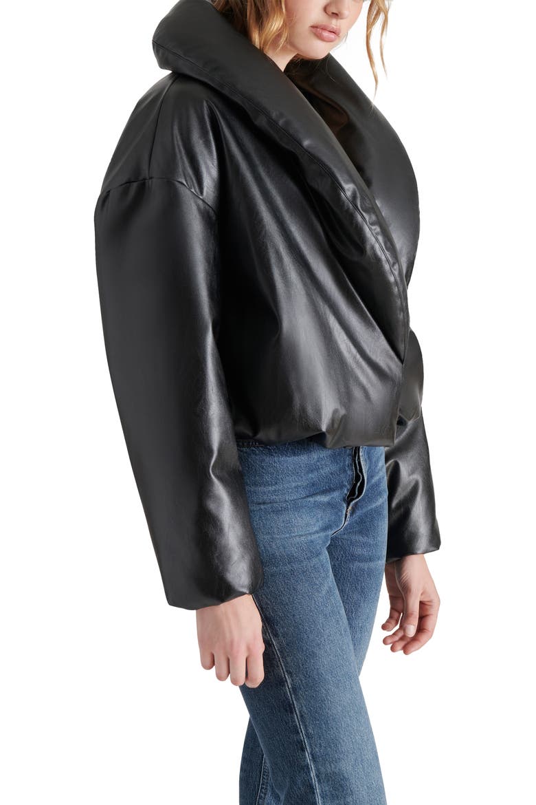 Evy Faux Leather Puffer Coat, Alternate, color, BLACK