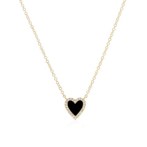 Mini Onyx Diamond Halo Heart Necklace