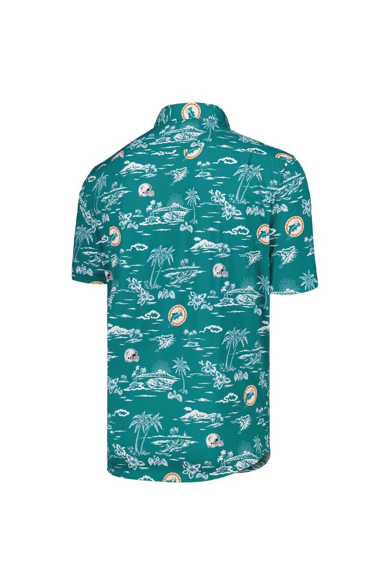 Men's Reyn Spooner Aqua Miami Dolphins Throwback Kekai Print Button-Up Shirt, Alternate, color, Aqua