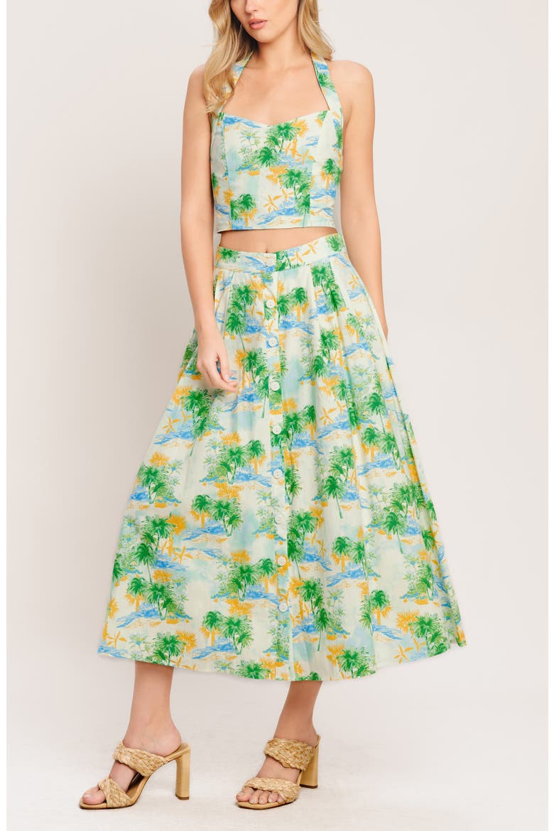 Halter Top & Midi Skirt Set, Alternate, color, IVORY GREEN