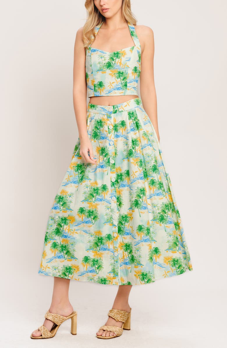 FLYING TOMATO Halter Top & Midi Skirt Set, Alternate, color, Ivory Green