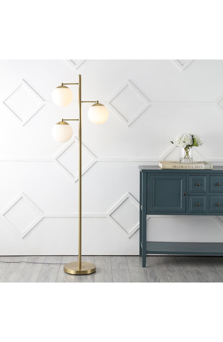 JONATHAN Y Ellie 66" 3-Light Modern Vintage Iron LED Floor Lamp, Brass Gold/White, Alternate, color, Brass Gold