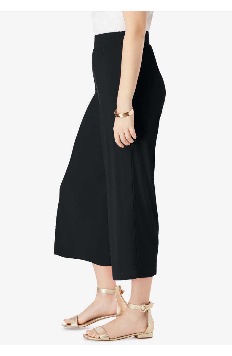 Jessica London Everyday Stretch Knit Wide Leg Crop Pant, Alternate, color, Black