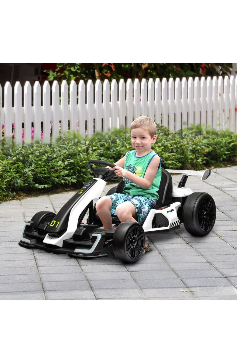 Aosom 24V 7.5 MPH Drifting Electric Go Kart with Adjustable Seat Slow Start Button Start Music Horn Lights, Alternate, color, White