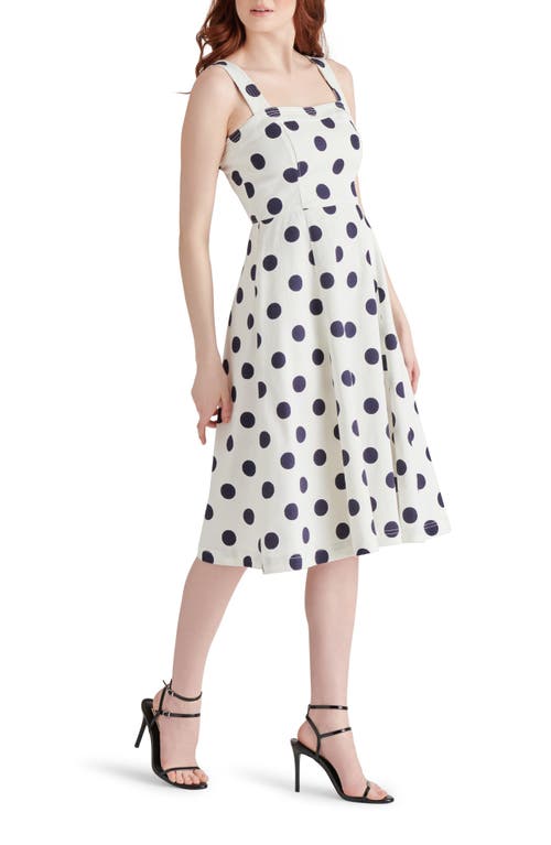 Steve Madden Dolly Polka Dot Stretch Cotton Midi Dress In White/navy
