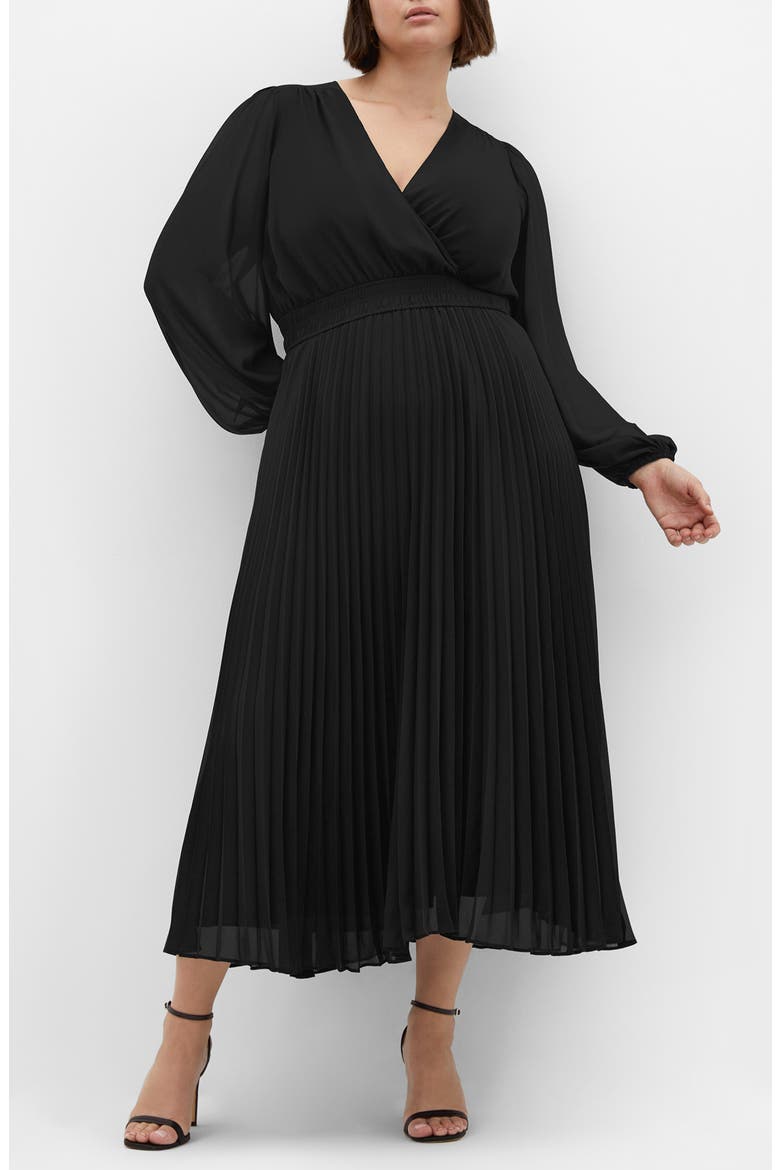 Finley Long Sleeve Chiffon Midi Dress, Main, color, BLACK