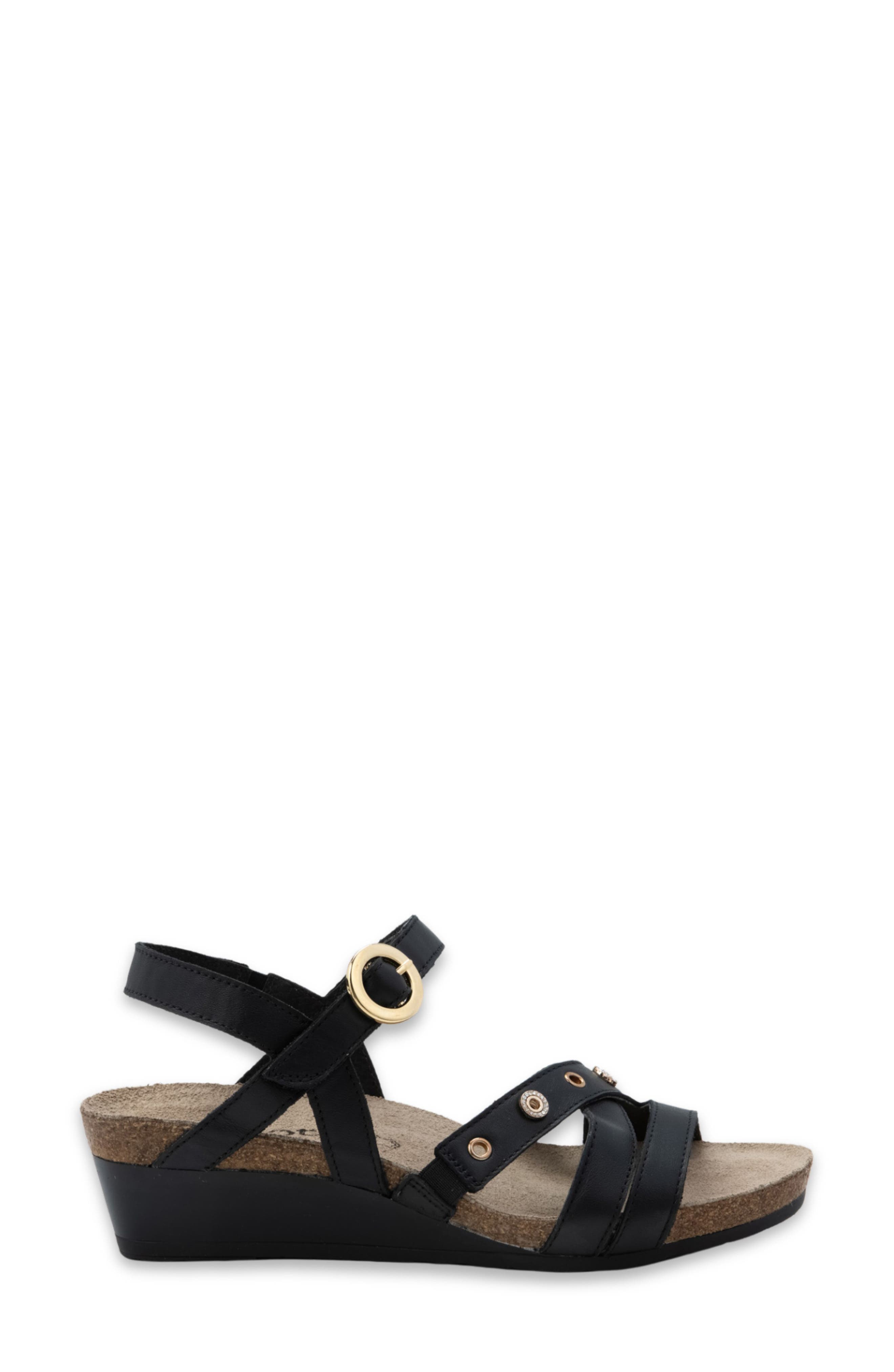 Naot Sparkle Wedge Sandal, Alternate, color, Jet Black Leather