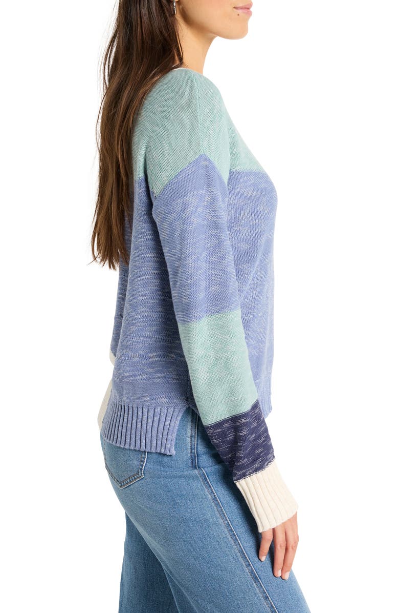 NIC+ZOE Color Crossing Colorblock Cotton Blend Sweater, Alternate, color, Blue Multi