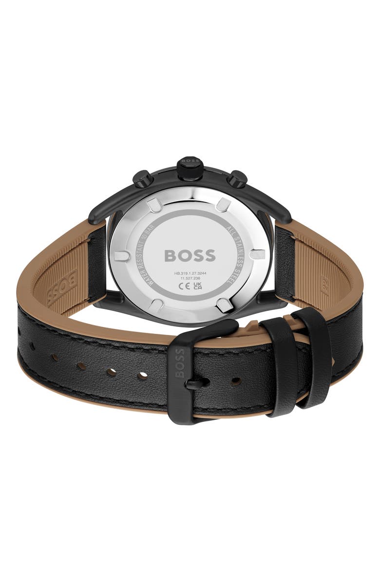 BOSS Center Court Chronograph Leather Strap Watch, 44mm, Alternate, color, 