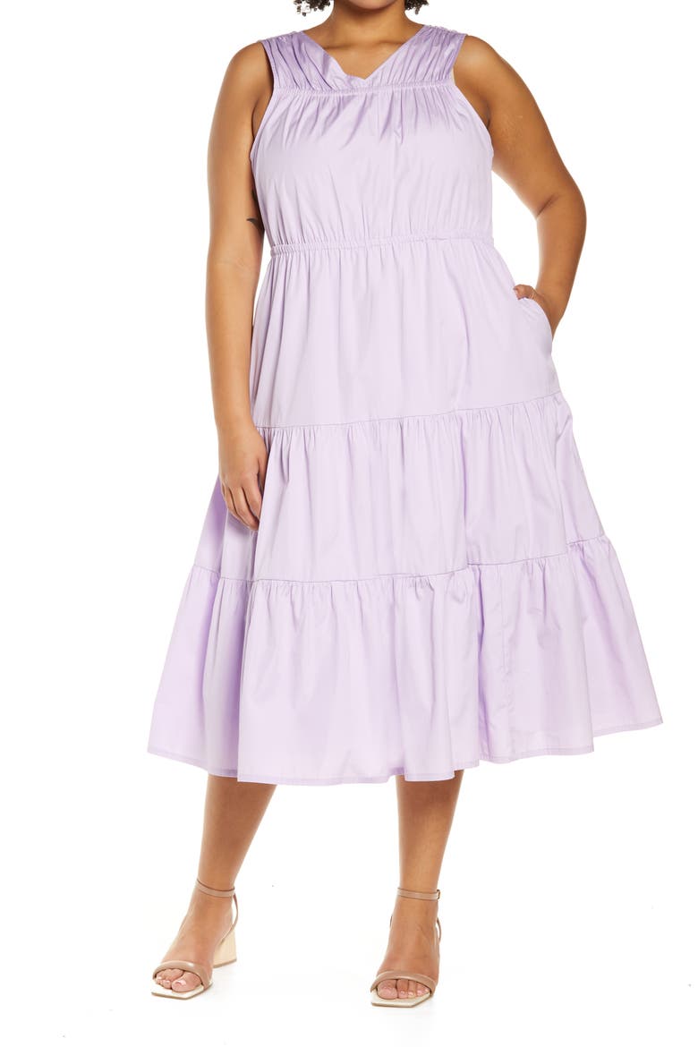 Tiered Poplin Dress, Main, color, PURPLE BLOOM