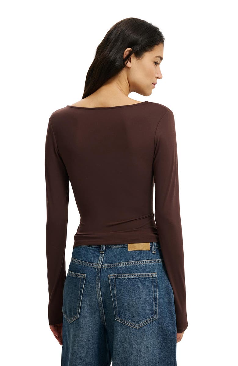 Cotton On Women's Trim Detail Long Sleeve Wrap Top, Alternate, color, Dark Oak