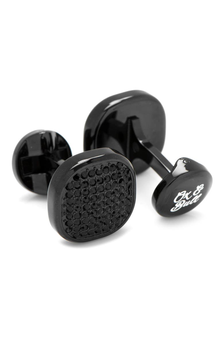 Pavé Black Crystal Cuff Links, Alternate, color, BLACK