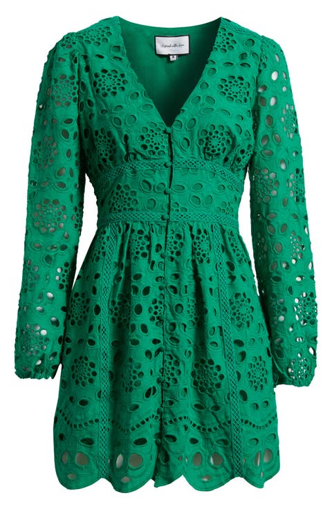 Long Sleeve Eyelet Minidress