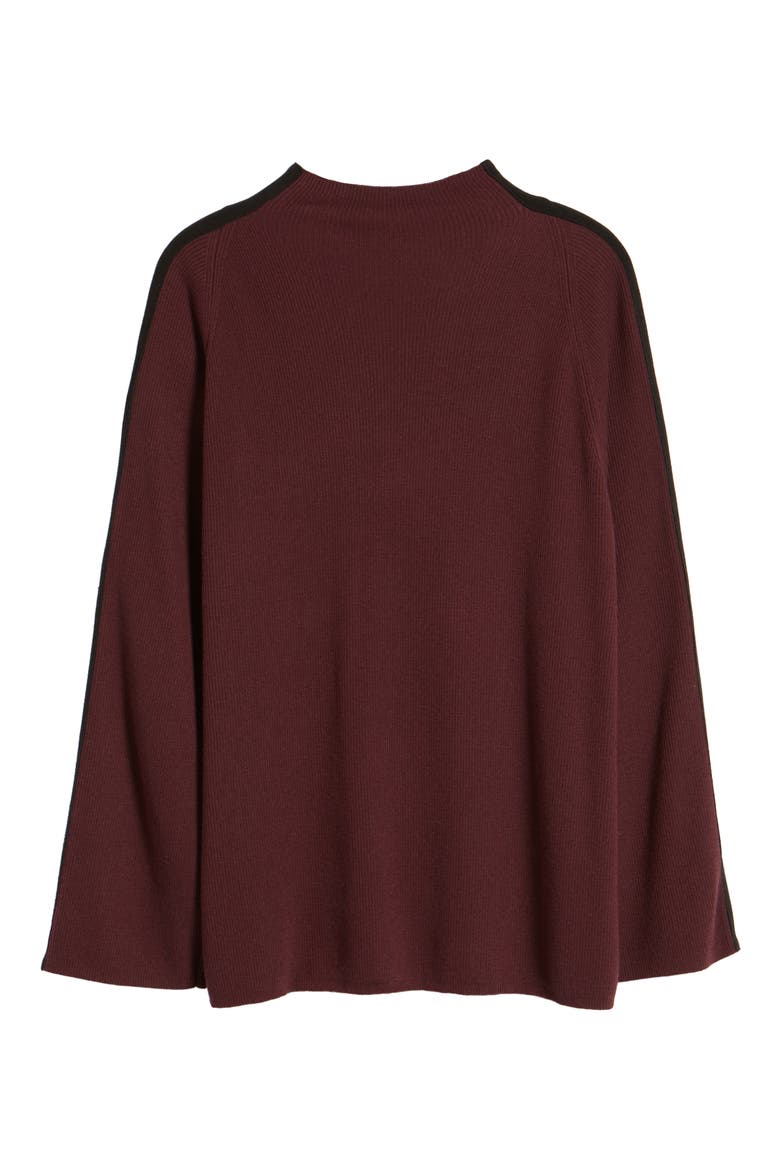 Racer Stripe Funnel Neck Sweater, Alternate, color, BURGUNDY STEM- BLACK