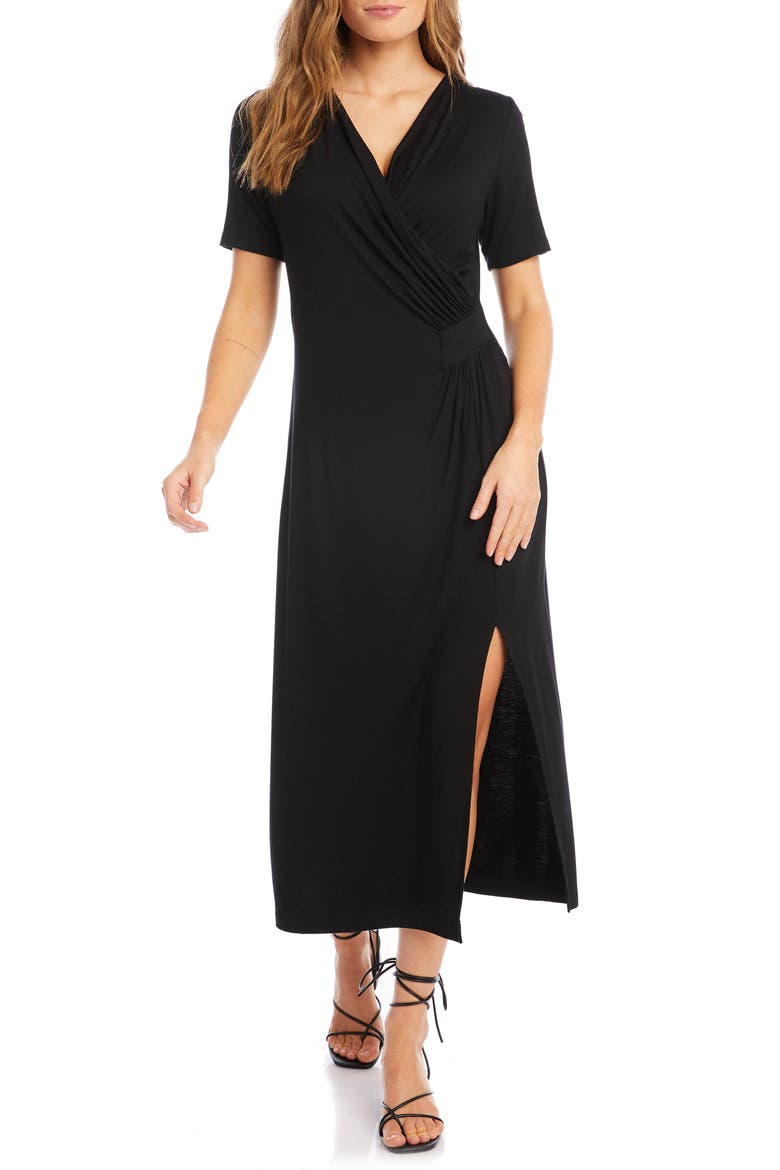 Faux Wrap Midi Dress, Main, color, BLACK