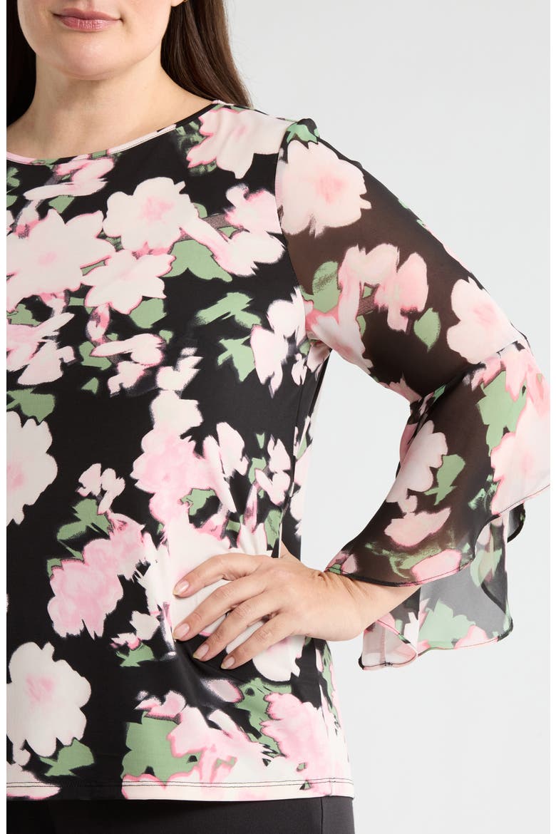Ruffle Sleeve Top, Alternate, color, BLACK MULTI