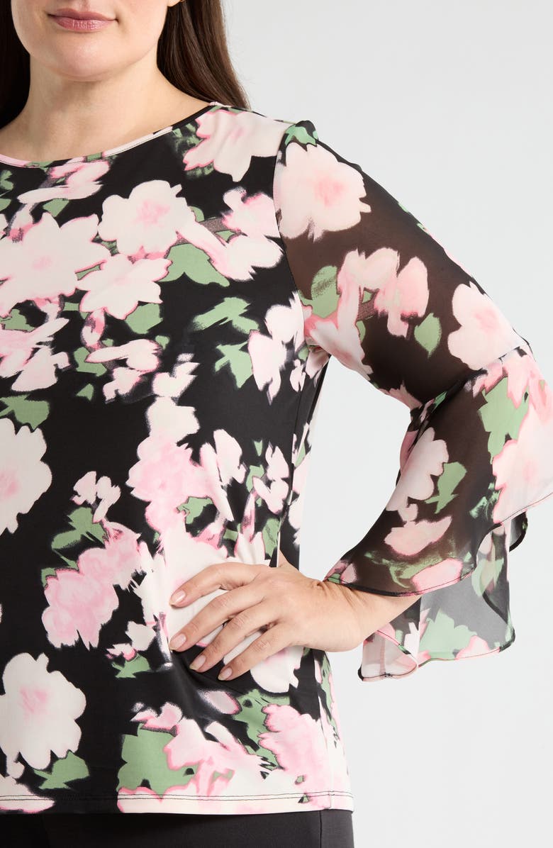 KASPER Ruffle Sleeve Top, Alternate, color, Black Multi