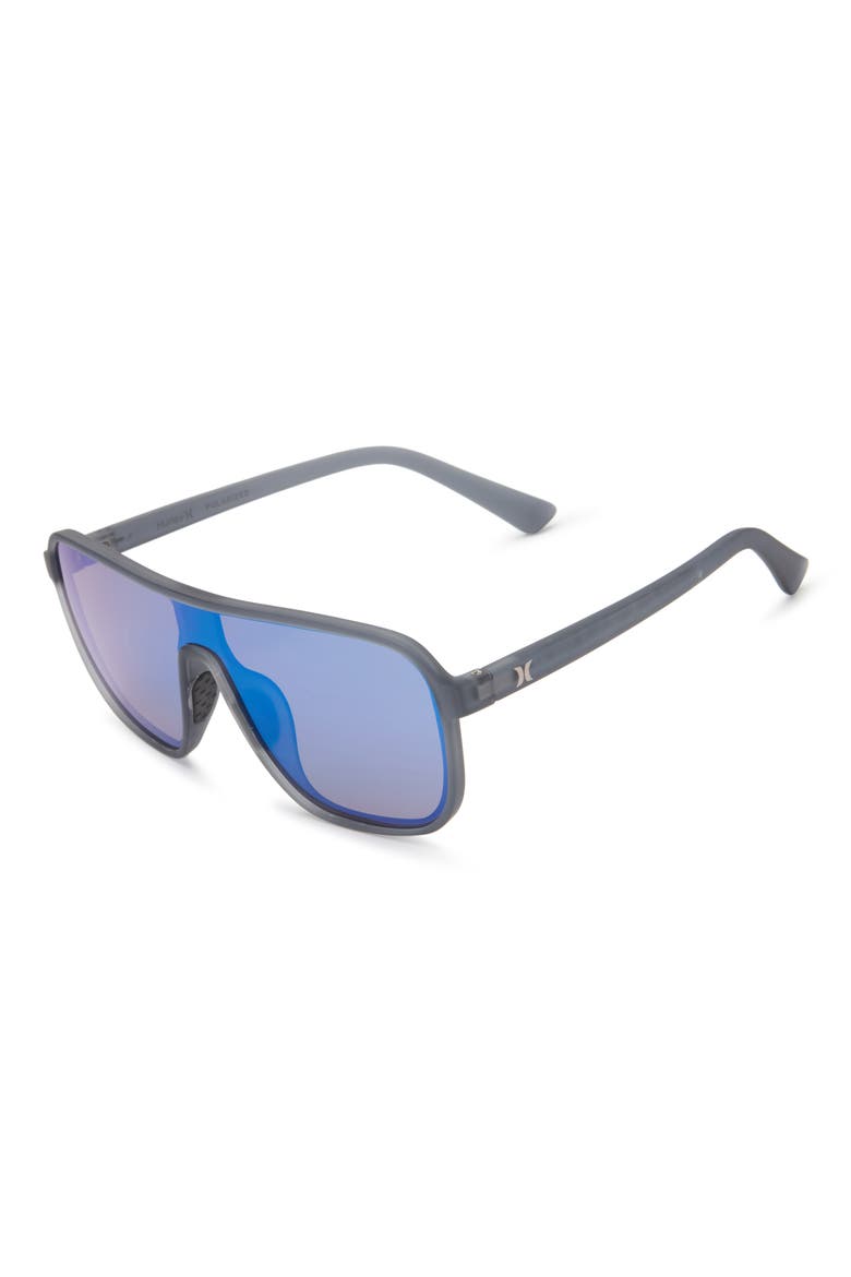 133mm Oversize Polarized Shield Sunglasses, Alternate, color, GREY / ICE BLUE MIRROR