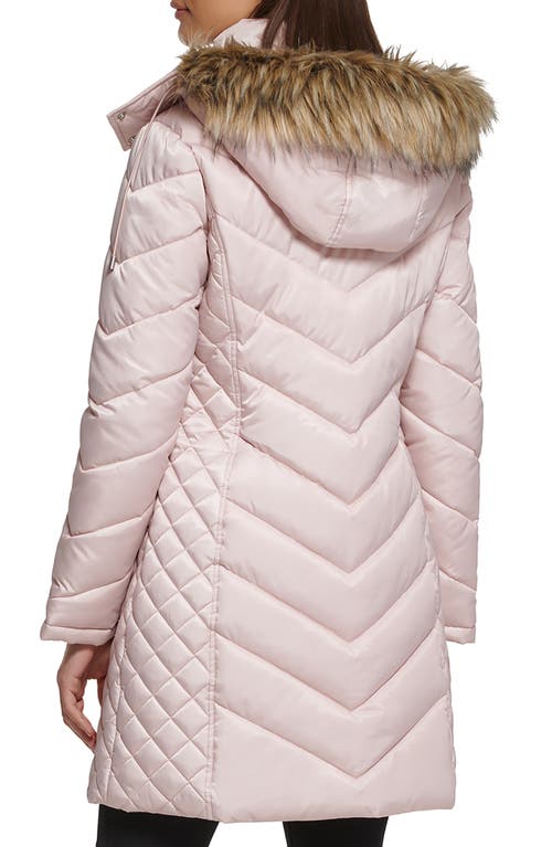 Kenneth Cole New York Faux Fur Trim Longline Puffer Jacket In Rose Dust