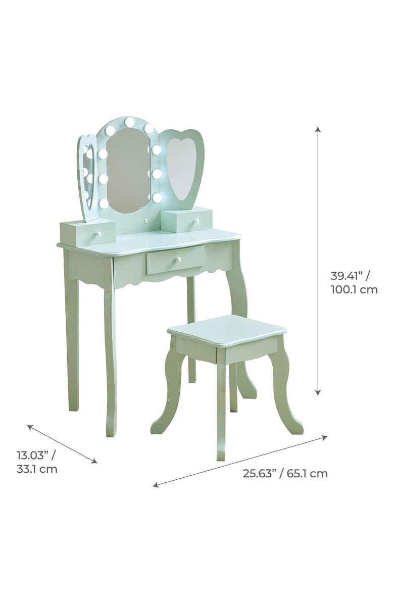 Teamson Kids Heart Glow Vanity Table & Stool Set, Alternate, color, Green