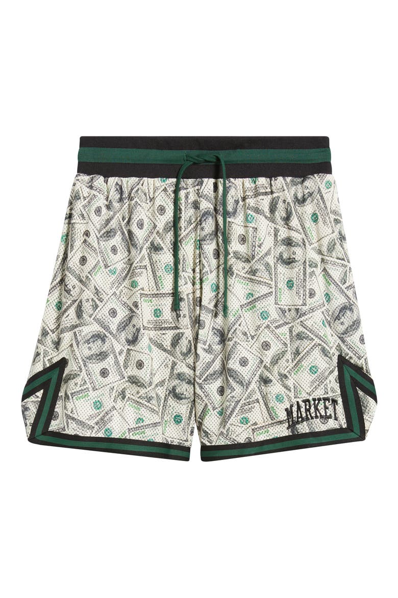 Money Arc Perforated Game Shorts, Alternate, color, GREEN MULTI