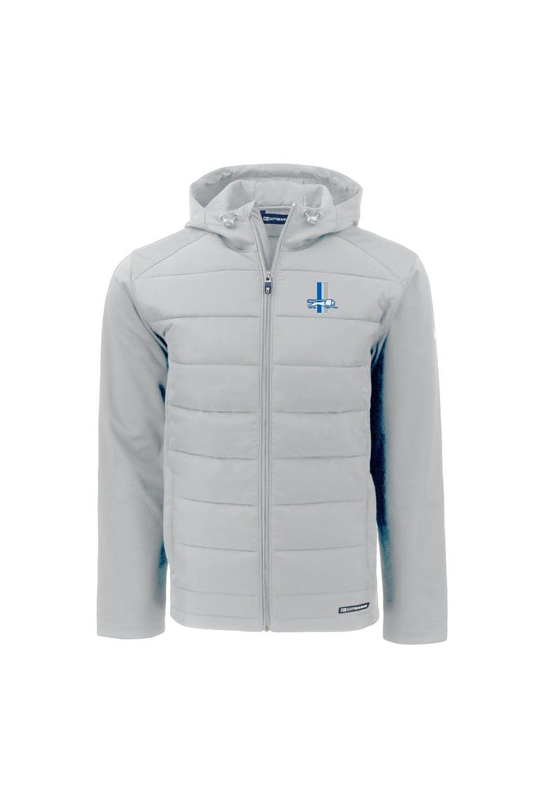 Men's Cutter & Buck Gray Detroit Lions Throwback Evoke Hybrid Eco Softshell Recycled Full-Zip Hoodie Jacket, Alternate, color, Gray